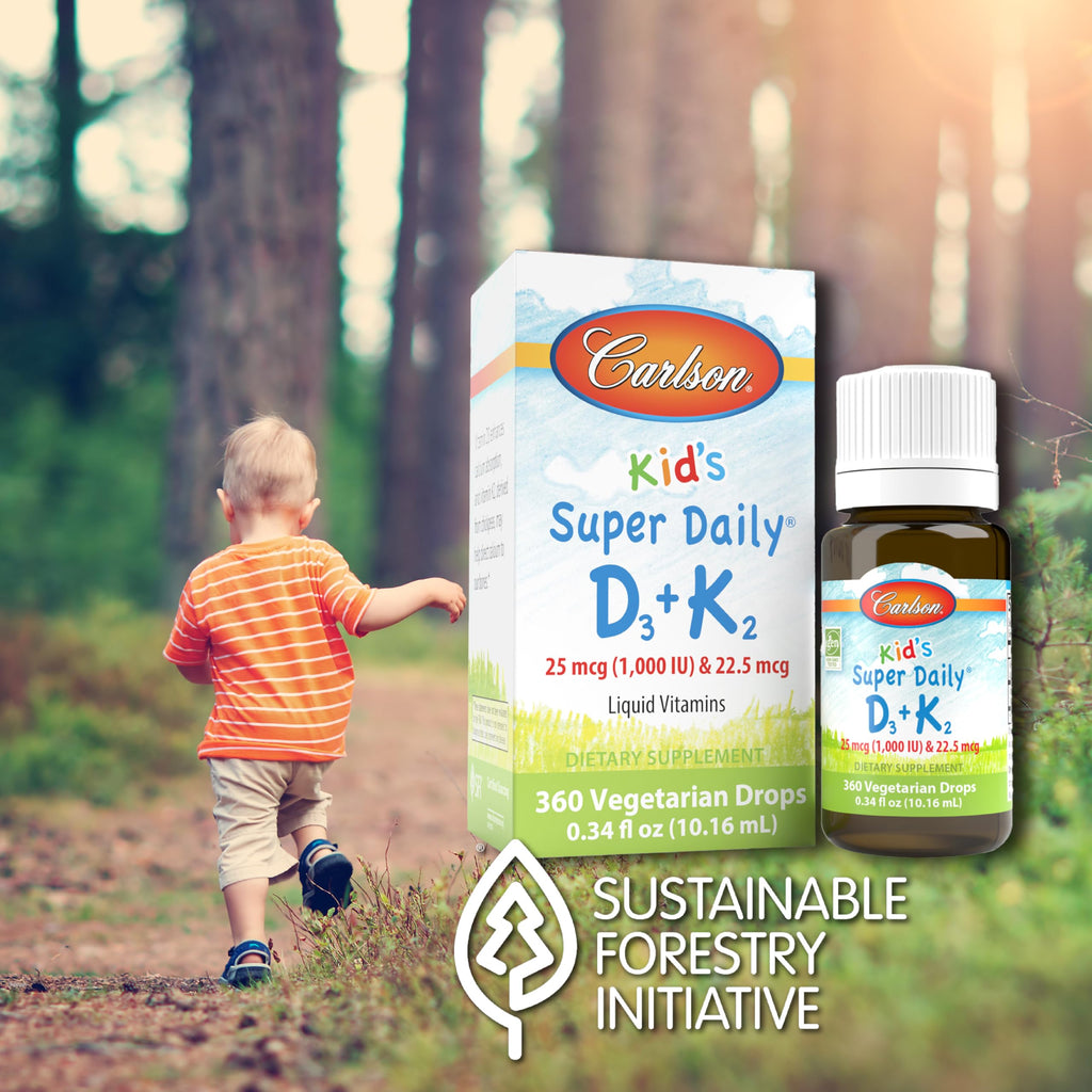 Carlson Kid's Super Daily D3 + K2, 25 mcg (1000 IU), 360 Drops (10.16 mL)
