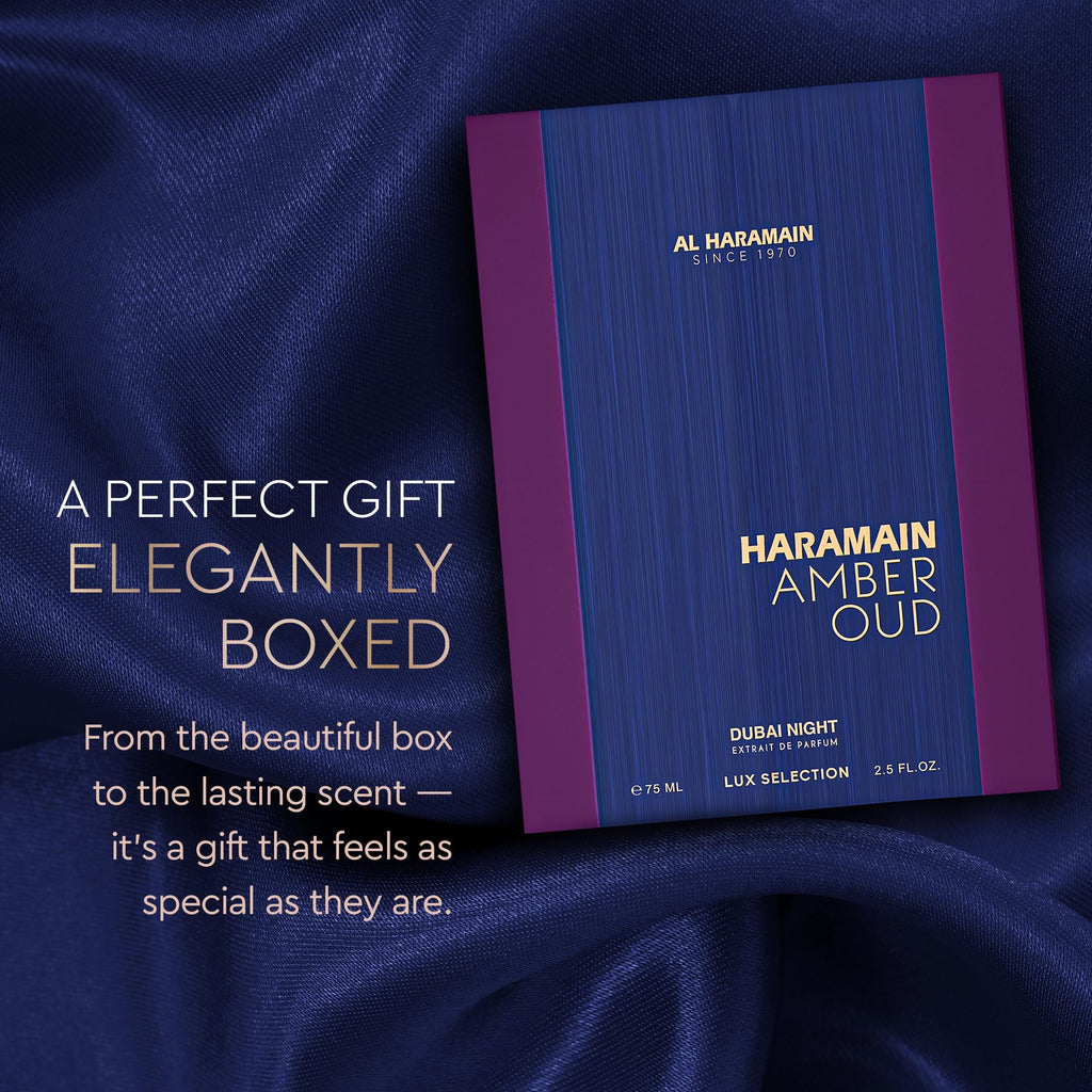 Al Haramain Amber Oud Eau de Parfum 75ml + ATOMIZER – Dubai Night – Unisex Ladies & Mens Cologne – Men/Women's Cologne Spray – Perfume for Men & Women: Amber, Bergamot, Vanilla, White Musk (2.53 oz)