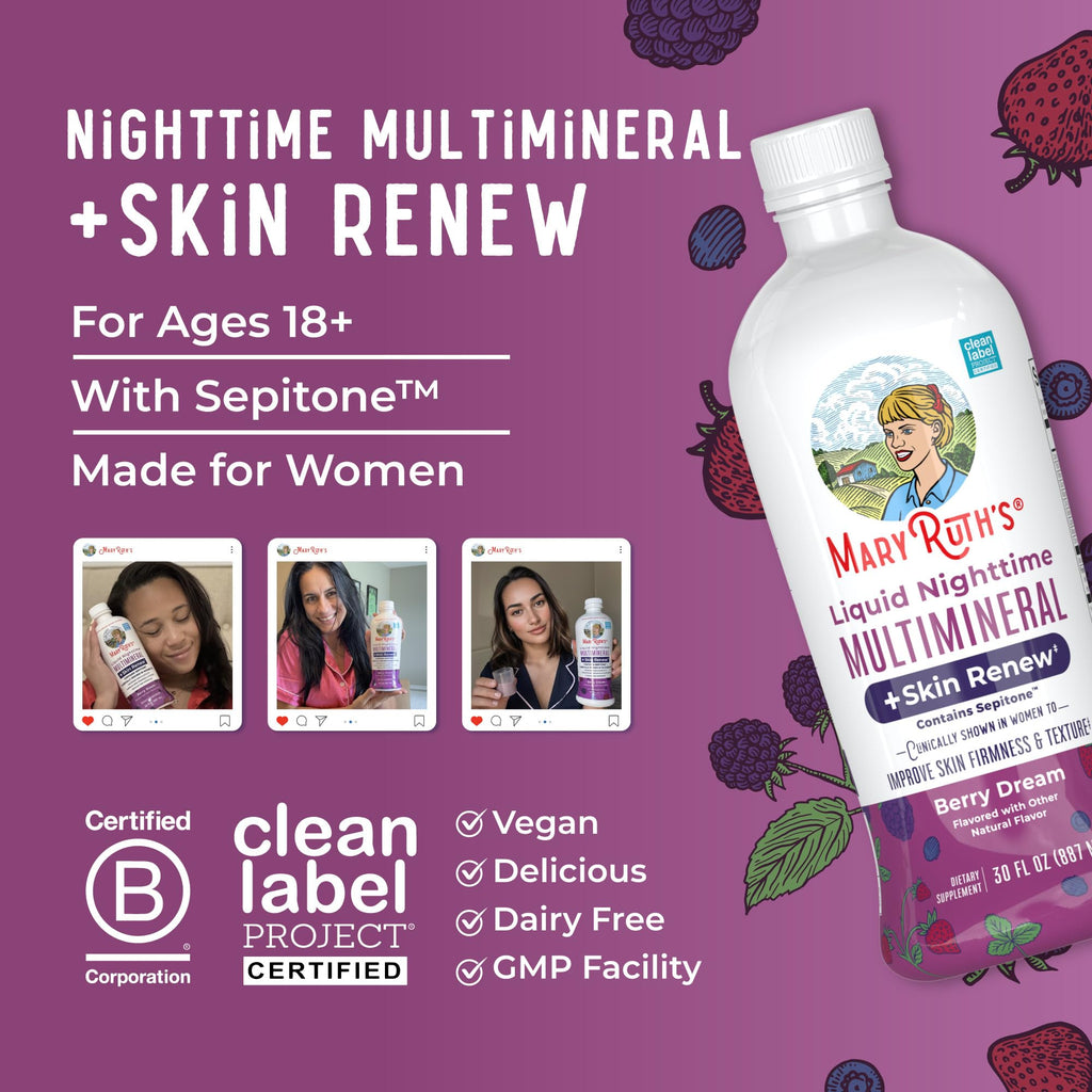 MaryRuth's Liquid Nighttime Liquid Multimineral + Skin Renew, 30 Servings