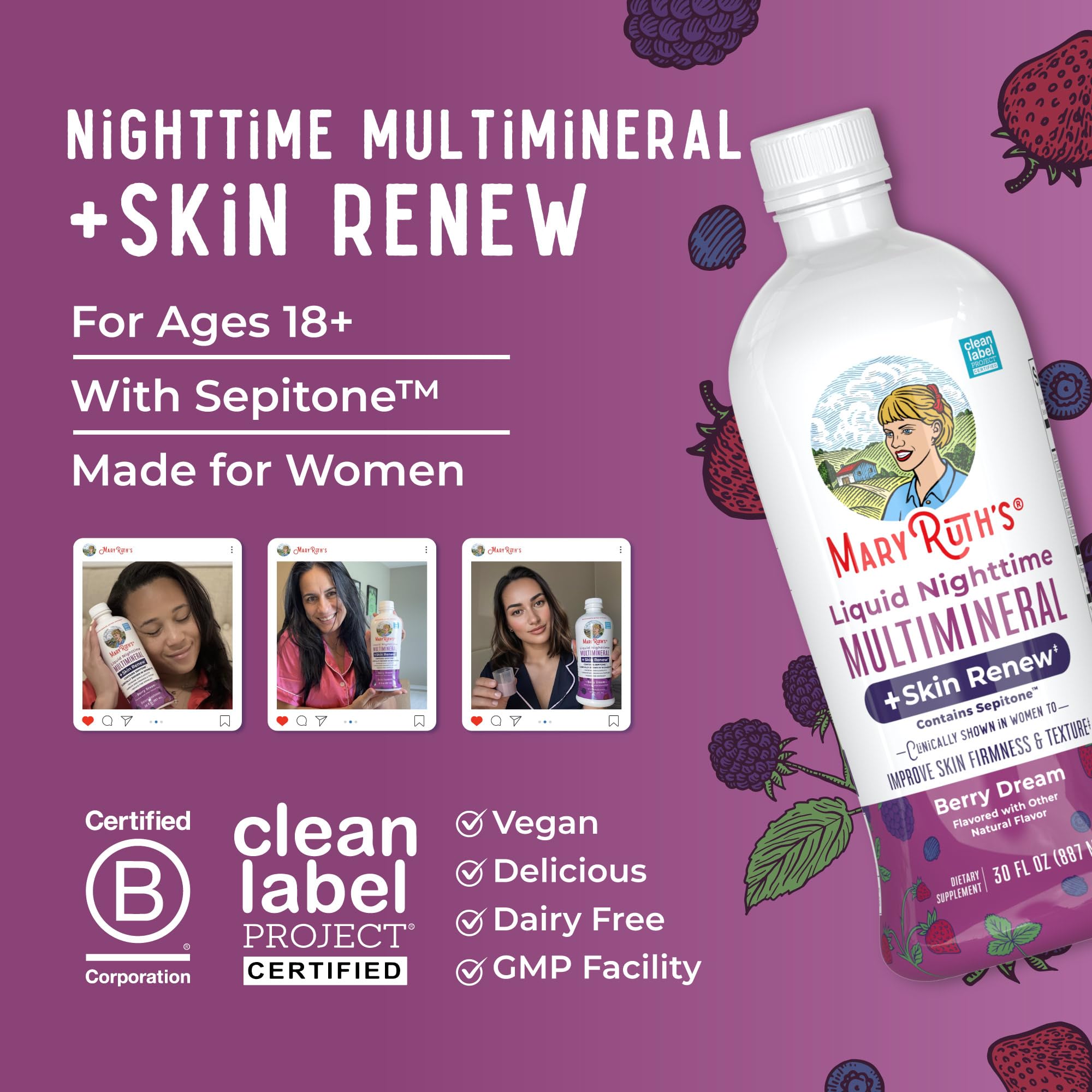 MaryRuth's Liquid Nighttime Liquid Multimineral + Skin Renew, 30 Servings