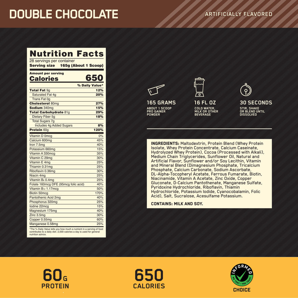 Optimum Nutrition Gold Standard Pro Gainer, Weight Gainer Protein Powder, Double Chocolate, 10.19 Pounds (Packaging May Vary) (Pack of 2)