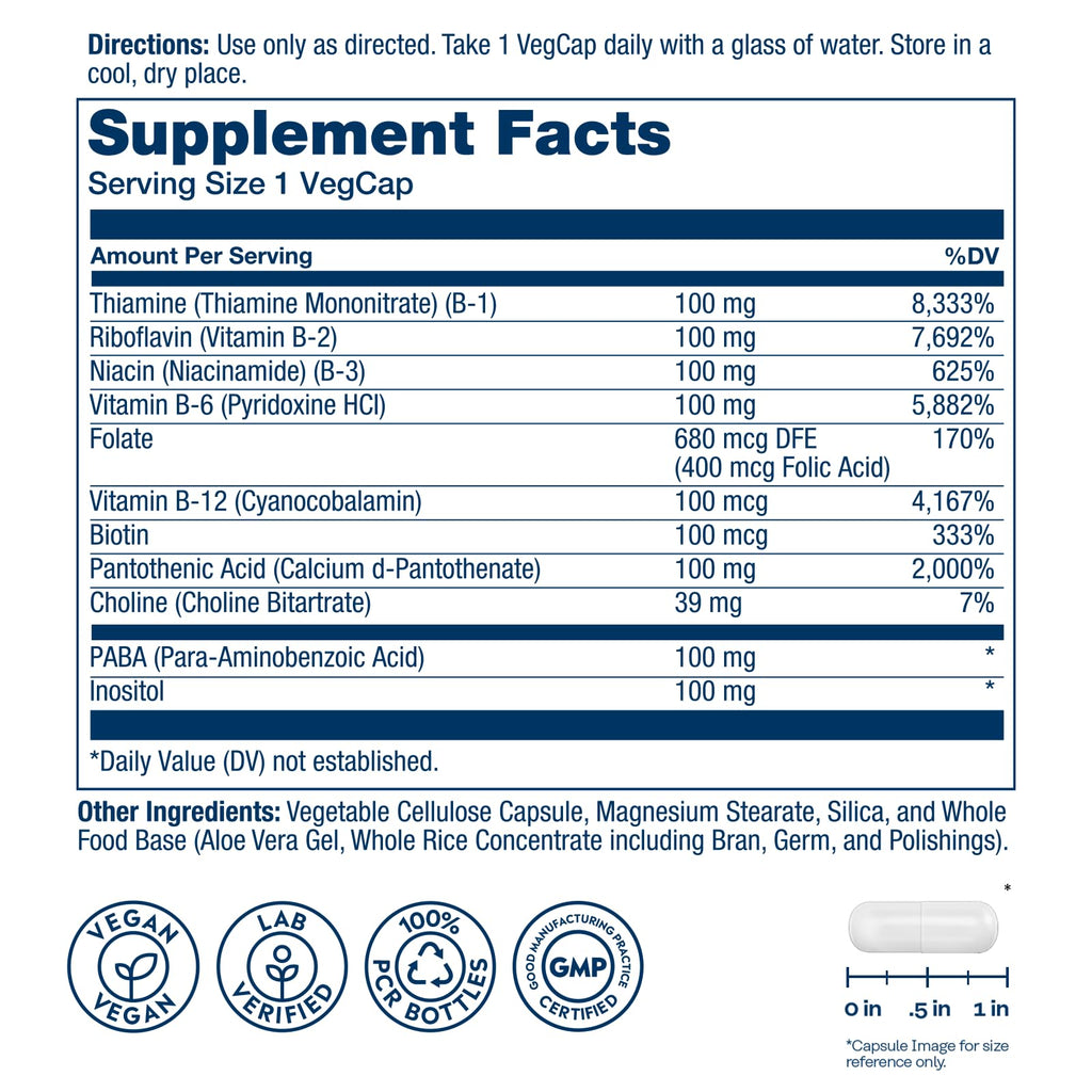 SOLARAY Vitamin B Complex 100 mg, 100 VegCaps (100 Count (Pack of 1))