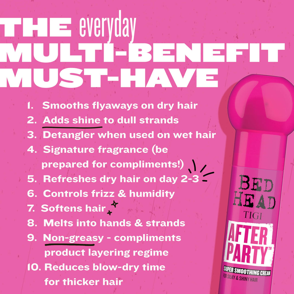TIGI Bed Head After Party Super Smoothing Cream – Anti Frizz Hair Styling Product, Humidity Protection for Frizzy, Dull, or Coarse Hair, 3.38 fl oz