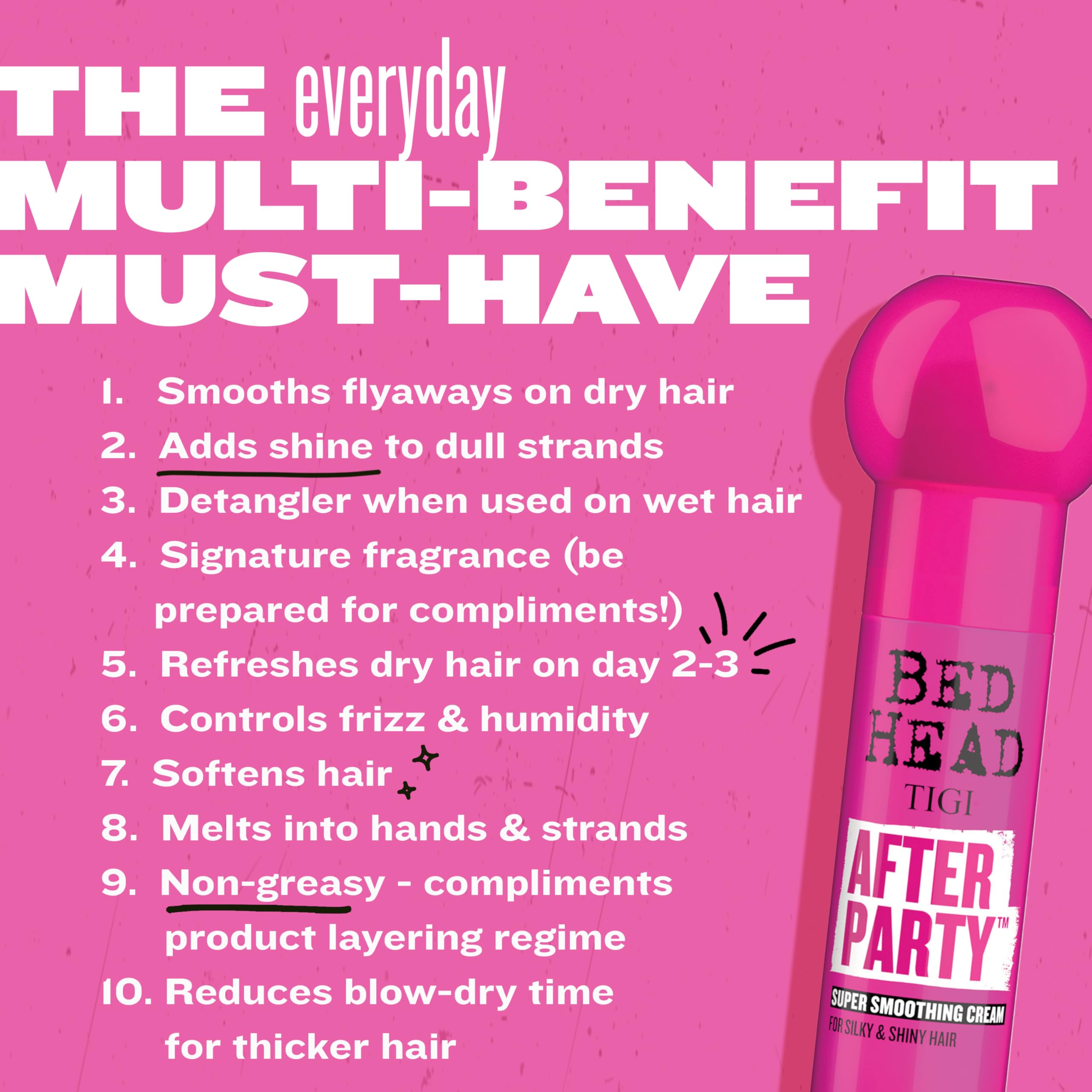 TIGI Bed Head After Party Super Smoothing Cream – Anti Frizz Hair Styling Product, Humidity Protection for Frizzy, Dull, or Coarse Hair, 3.38 fl oz