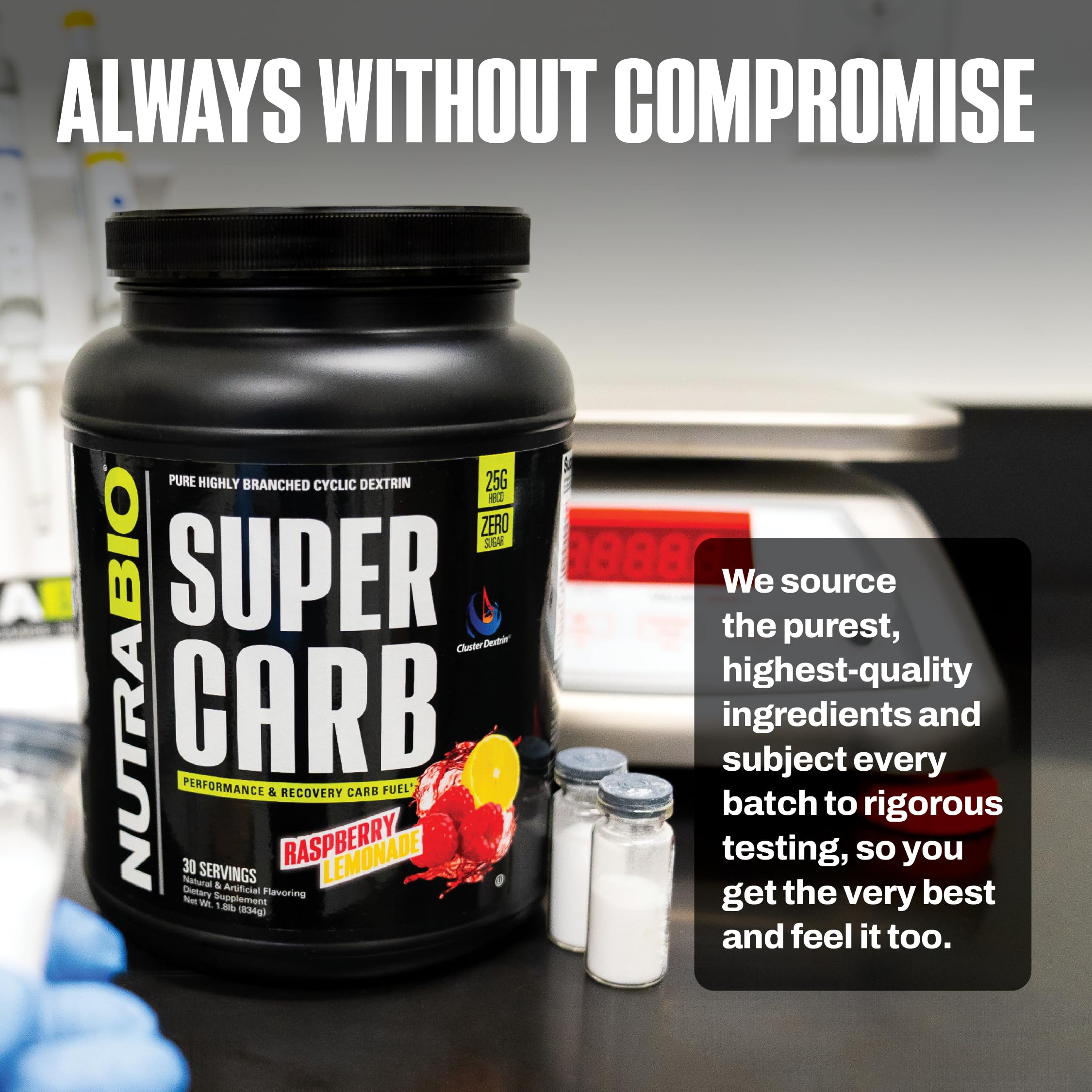NutraBio Super Carb, Carbohydrate Powder with Cluster Dextrin & Electrolytes, Advanced Carb Supplement Powder for Workout Fuel,Performance, and Muscle Recovery,Cyclic Dextrin,Raspberry Lemonade, 30 Sv