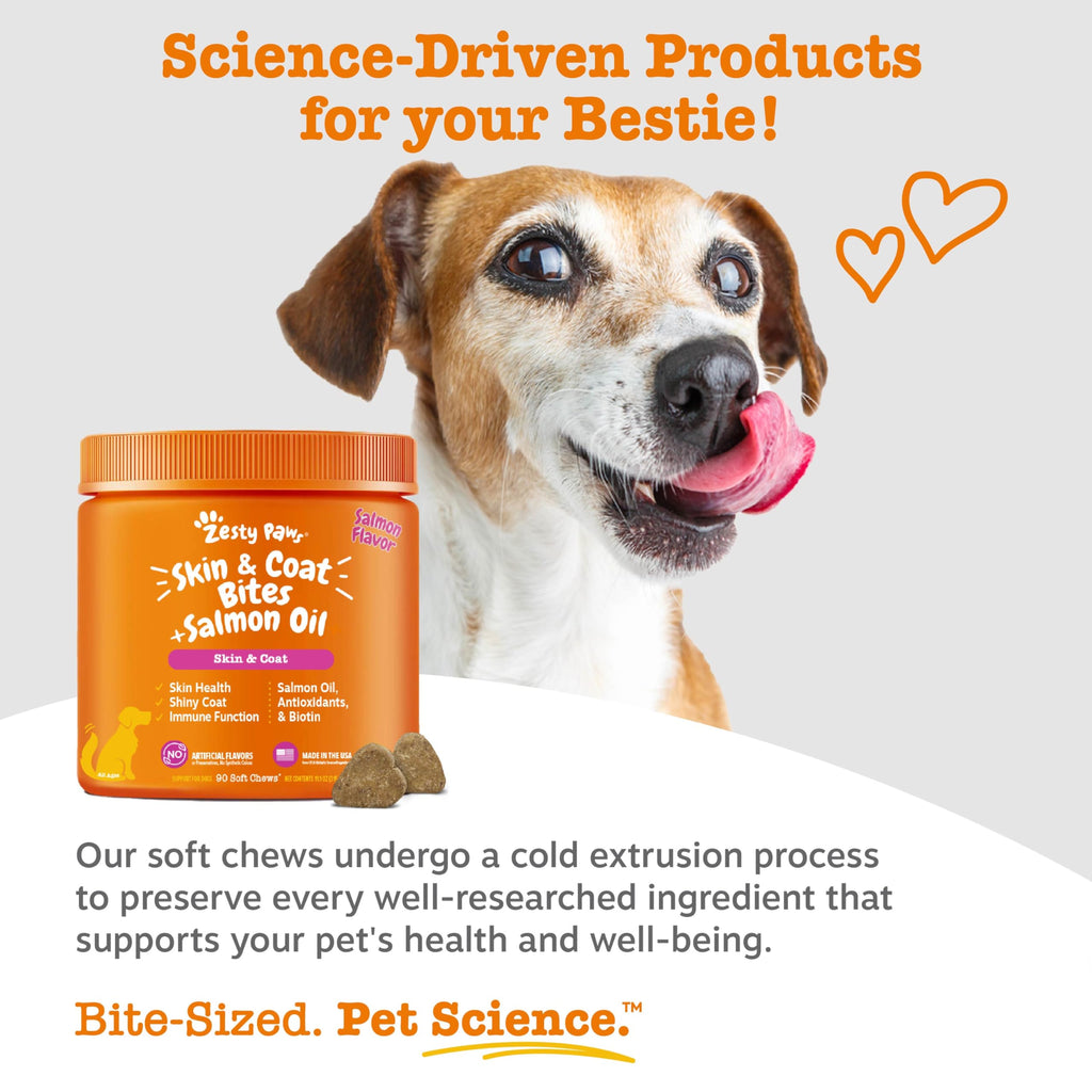 Zesty Paws Salmon Oil for Dogs Skin and Coat, Omega 3 Fish Oil Chews, Dog Allergy Relief Chews, Itch Relief Supplement, 90 Count, Salmon Flavor