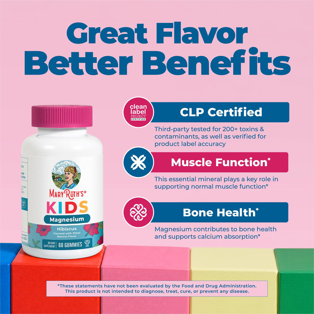 MaryRuth's Kids Magnesium Gummies, 50mg Magnesium Citrate for Kids 4+, 60ct