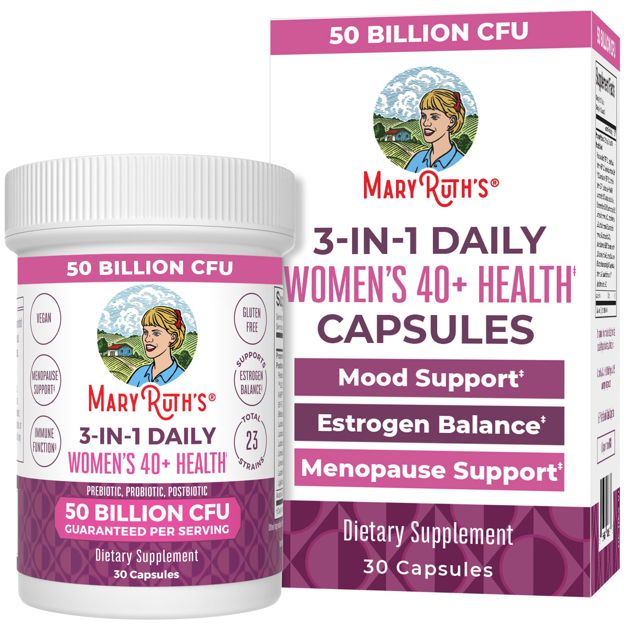 MaryRuth's 3-in-1 Daily Health 40+ Probiotics for Women, 50 Billion CFU