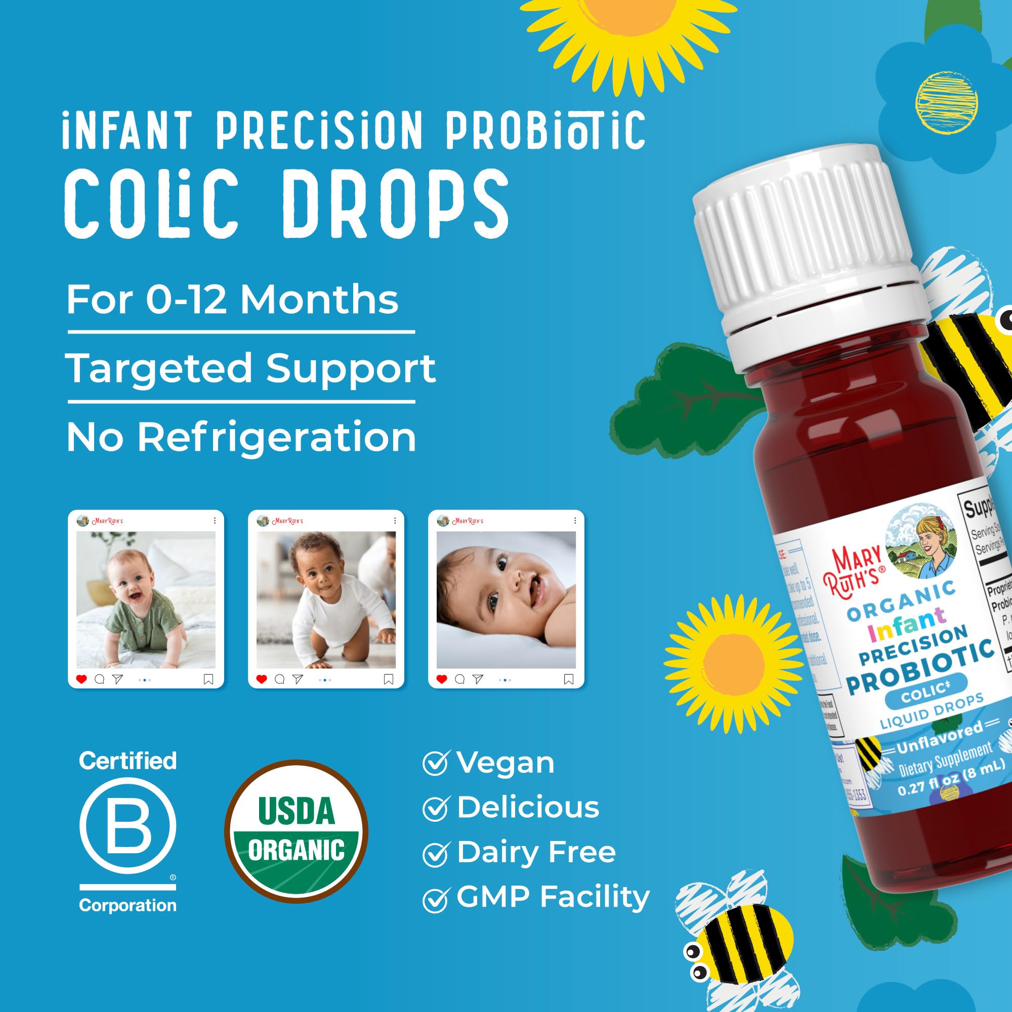 MARYRUTH'S Organic Infant Precision Probiotic Colic Liquid Drops, 0.27 oz