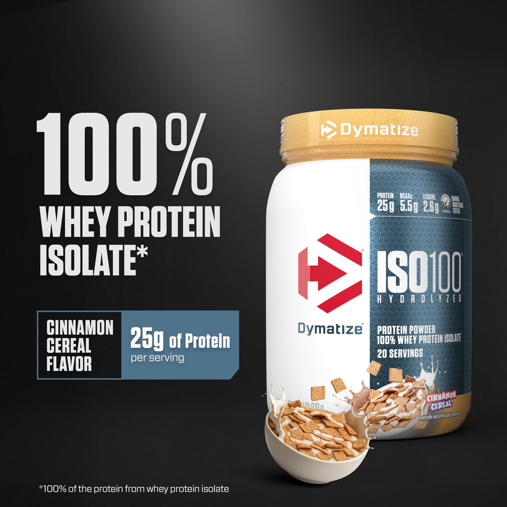 Dymatize ISO100 Whey Protein Powder Isolate, Cinnamon Cereal, 25g of Protein, 5.5g BCAAs, Less Than 120 Cal., Gluten Free, 1g Fat, 1g Sugar, 2g Carb (20 Servings) (Pack of 3)