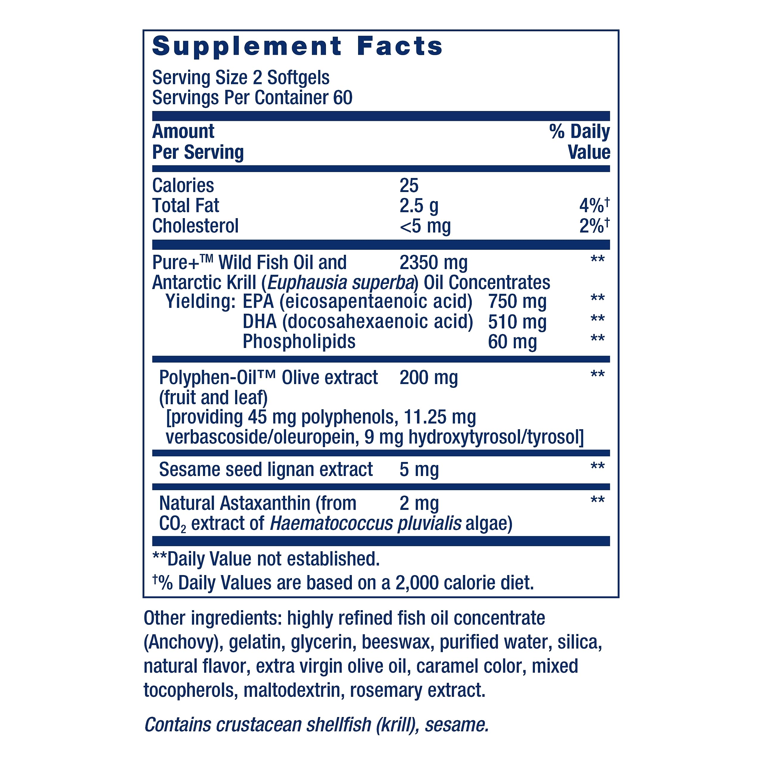 Life Extension Super Omega-3 Plus EPA/DHA Fish Oil, Sesame Lignans, Olive Extract, Krill & Astaxanthin - Heart, Brain & Joint Health Support - Gluten-Free, Non-GMO - 120 Softgels,(Pack of 2)