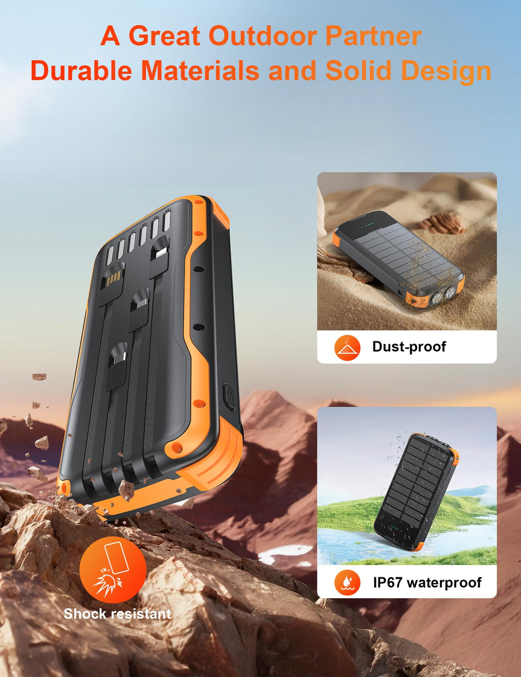 SOXONO Solar Power Bank 40000mAh PD20W Fast Charging Portable Solar Charger