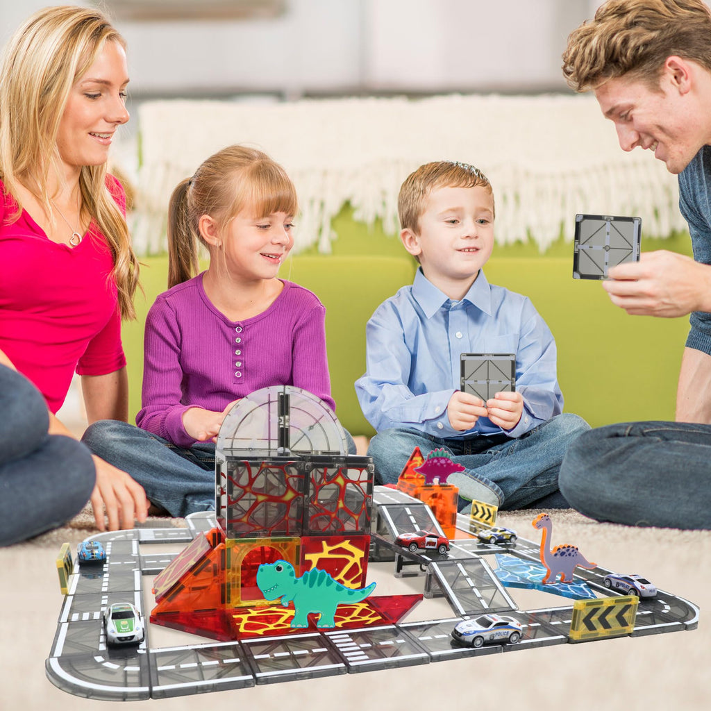 Magnetic Tiles Road Set with Pullback Car for Kids Ages 4-8 Boys Stem Toys
