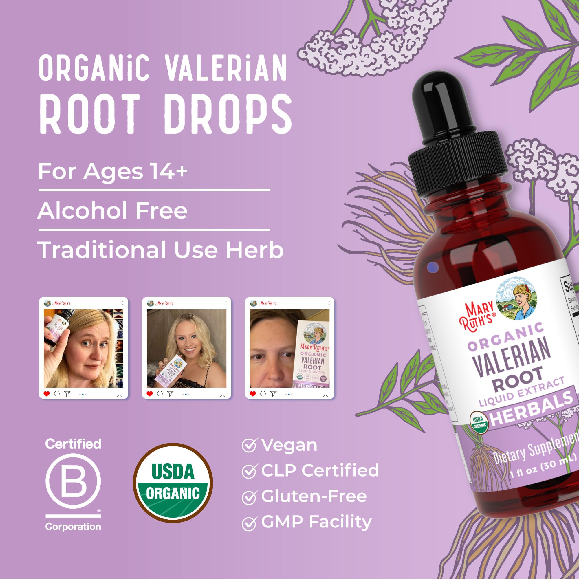 MARYRUTH'S USDA Organic Valerian Root Liquid Drops, Sugar Free, 60 Servings