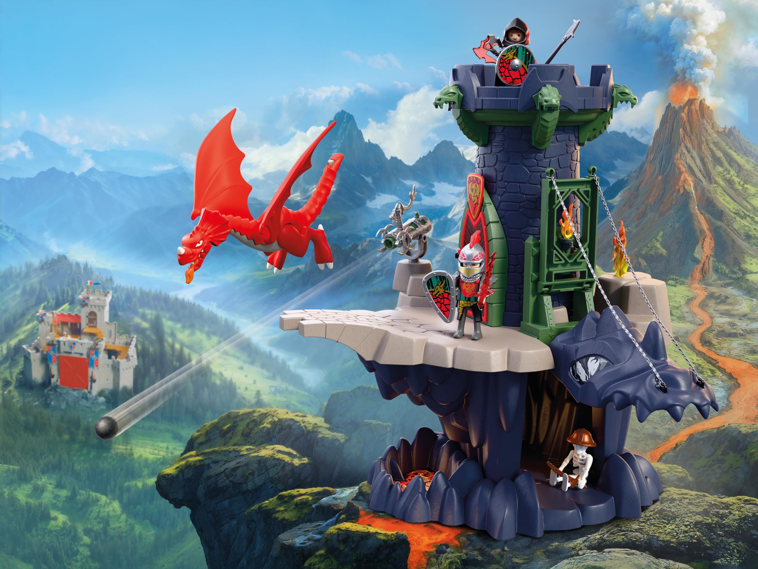 Playmobil | Knights | Dragon Knights Tower | Tower with Dragon, Drawbridge & Dragon’s Head Cave | Knights Castle Toy for Children Aged 4+ | 72113
