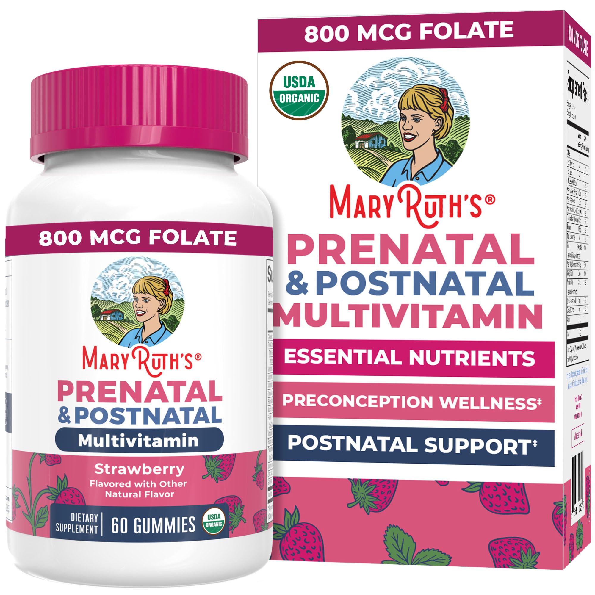 MARYRUTH'S USDA Organic Prenatal & Postnatal Multivitamin Gummies, 60 ct