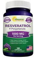 aSquared Nutrition Natural Resveratrol with Red Wine Extract - 180 Capsules - Trans Resveratrol Antioxidant Supplement Pills for Pure Heart Health - Extra Strength Trans-Resveratrol