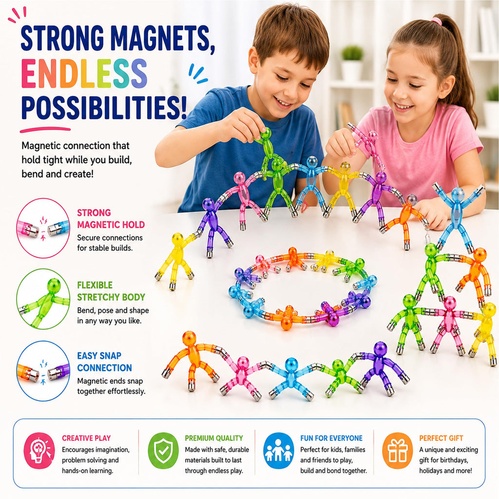 Travel Toys for Kids Ages 3-8, 10 PCS Magnetic Men Figures, Airplane Toy, Road Trip Activities, Sensory Fidget Toys, STEM Building Set, Quiet Screen-Free Toy for Car, Restaurant & Classroom