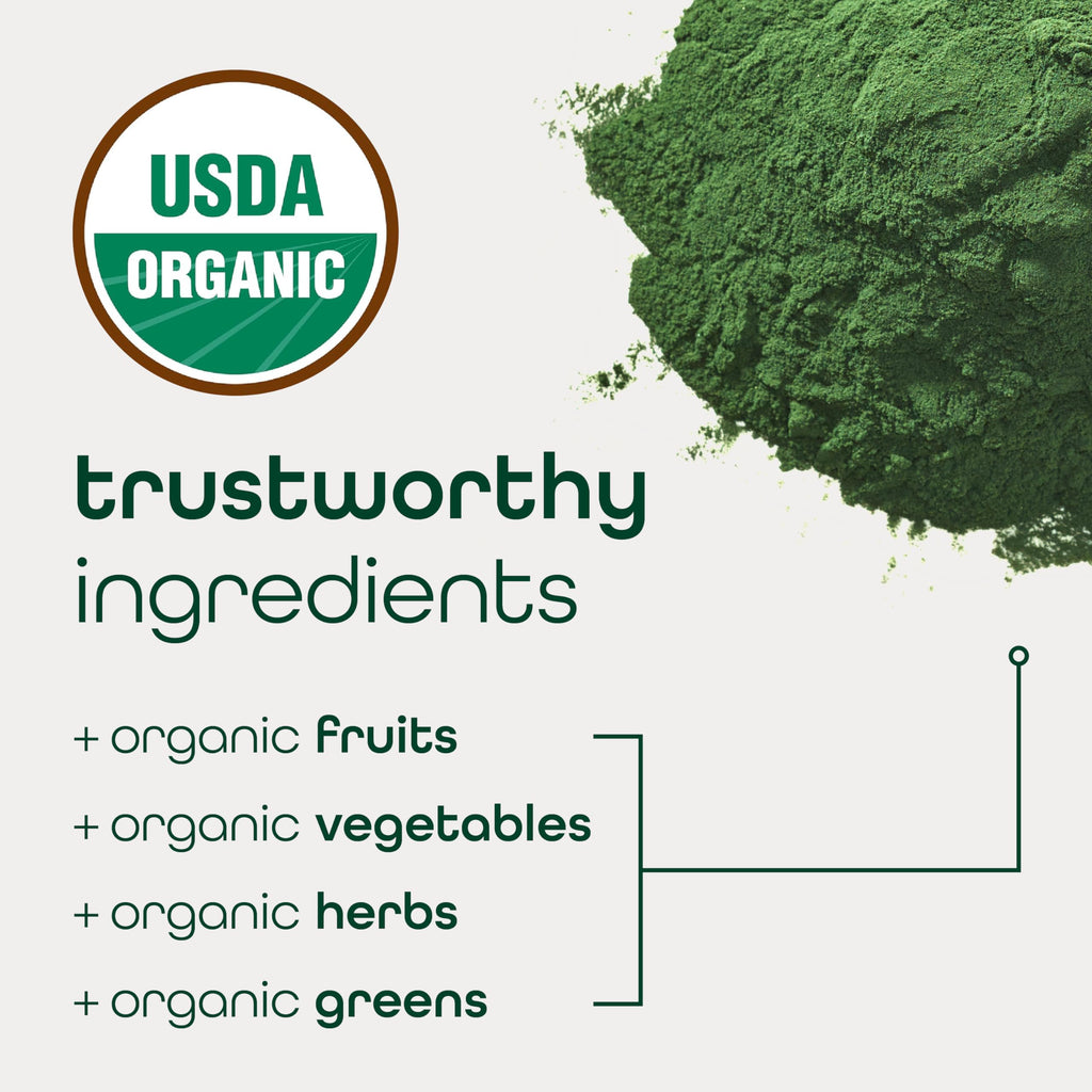 Zena Nutrition Organic Super Greens Powder, 70+ Superfoods, 0 Sugar, 3G Fiber, Spirulina, Chlorella, Mushrooms, Prebiotics/Probiotics, Digestive Enzymes for Gut Health, Mango, 30 Drink Mix Packets