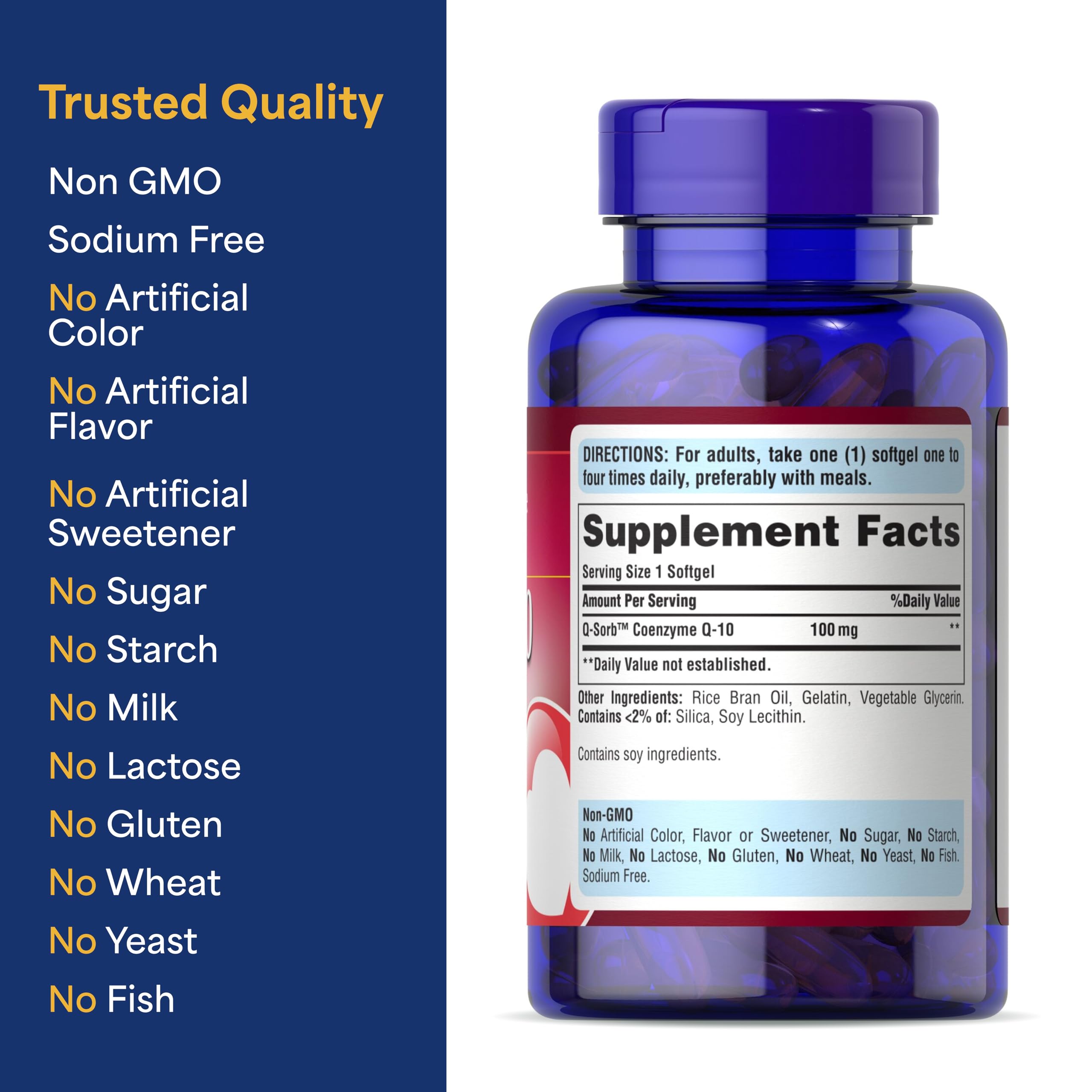 Puritan's Pride Coenzyme CoQ10 100mg, Dietary Supplement for Heart Health, Blood Pressure, Oral Gum Health, and Healthy Aging Support, 240 Rapid Release Softgels, 2-Pack