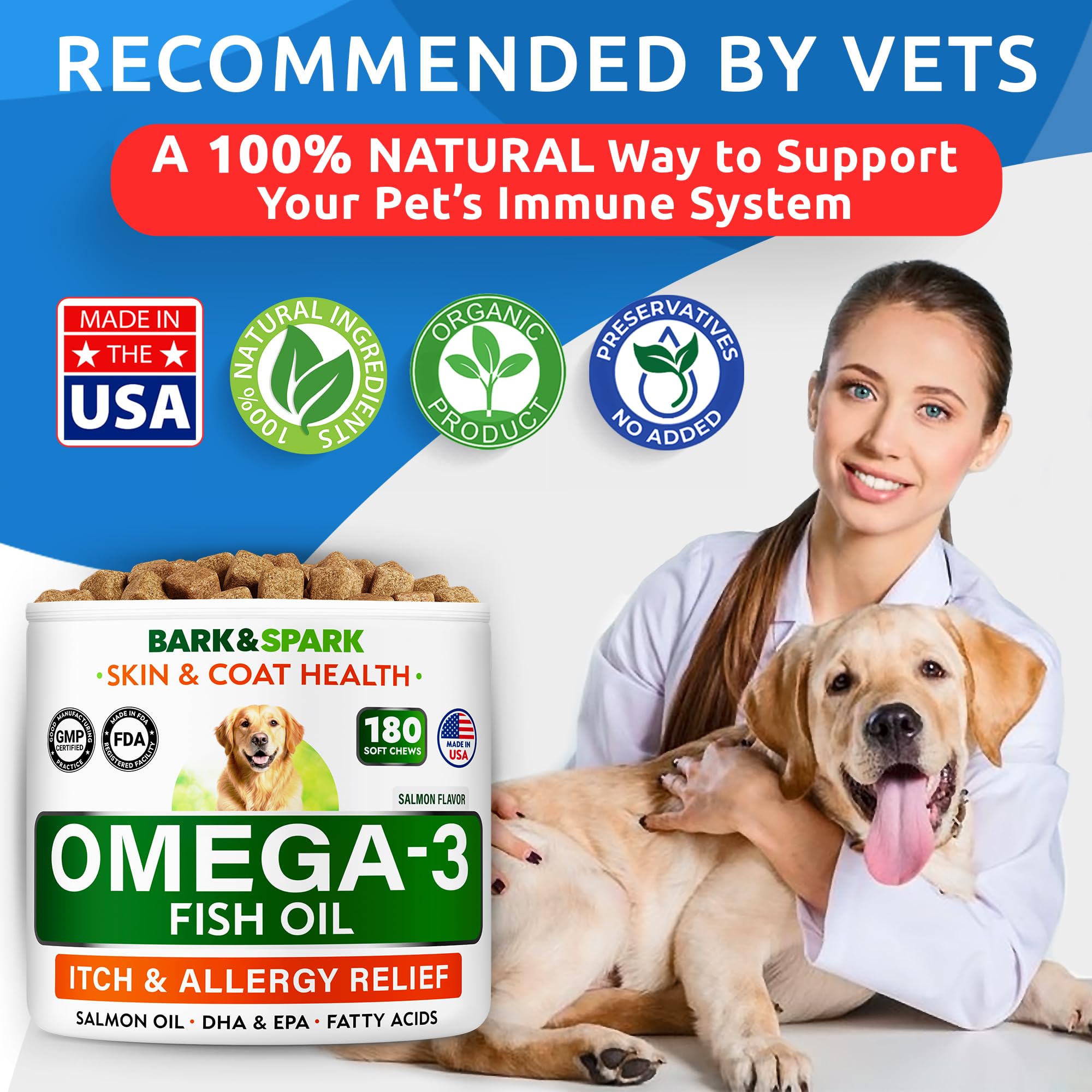 Omega 3 for Dogs - Fish Oil for Skin & Coat Health, Itch & Allergy Support
