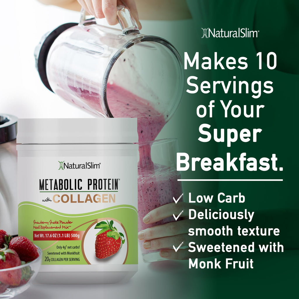 NaturalSlim Metabolic Protein Powder with Collagen | Whey Protein & L-Glutamine | Supports Metabolism, Digestion, Skin & Muscle | Low Carb | 17.06 oz Strawberry