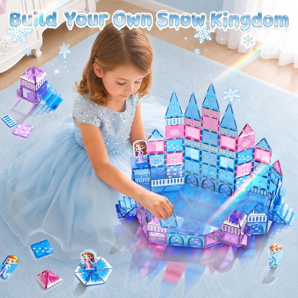 GobiDex 100PCS Magnetic Tiles Princess Castle Building Set with 4 Dolls
