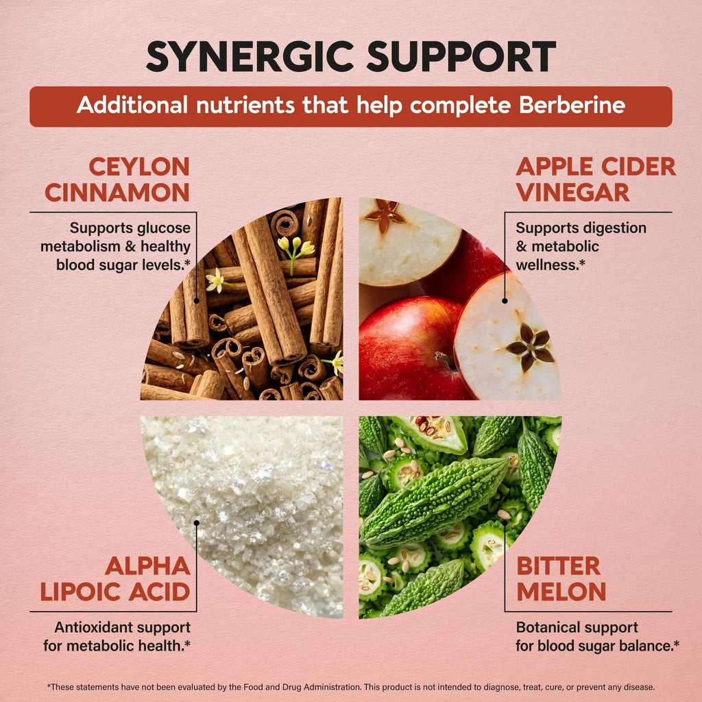 Berberine with Ceylon Cinnamon | Bitter Melon (Karela) | Apple Cider Vinegar | Hawthorn Berry | Citrus Bergamot | Turmeric - 15-in-1 Supplement for Heart Metabolism & Energy Support - 60 Capsules
