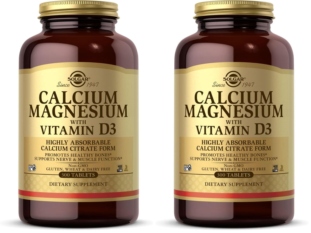 Solgar Calcium Magnesium with Vitamin D3, 300 Tablets - Promotes Healthy Bones, Supports Nerve & Muscle Function - Highly Absorbable Form - Non-GMO and Gluten Free - 60 Servings, (Pack of 2)