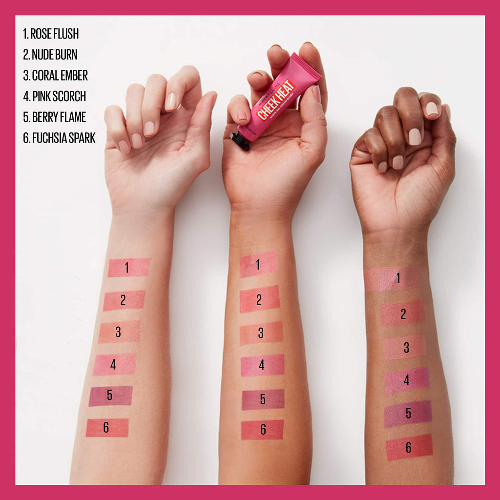 Maybelline Cheek Heat Gel-Cream Blush Makeup, Lightweight, Breathable Feel, Sheer Flush Of Color, Natural-Looking, Dewy Finish, Oil-Free, Berry Flame, 1 Count