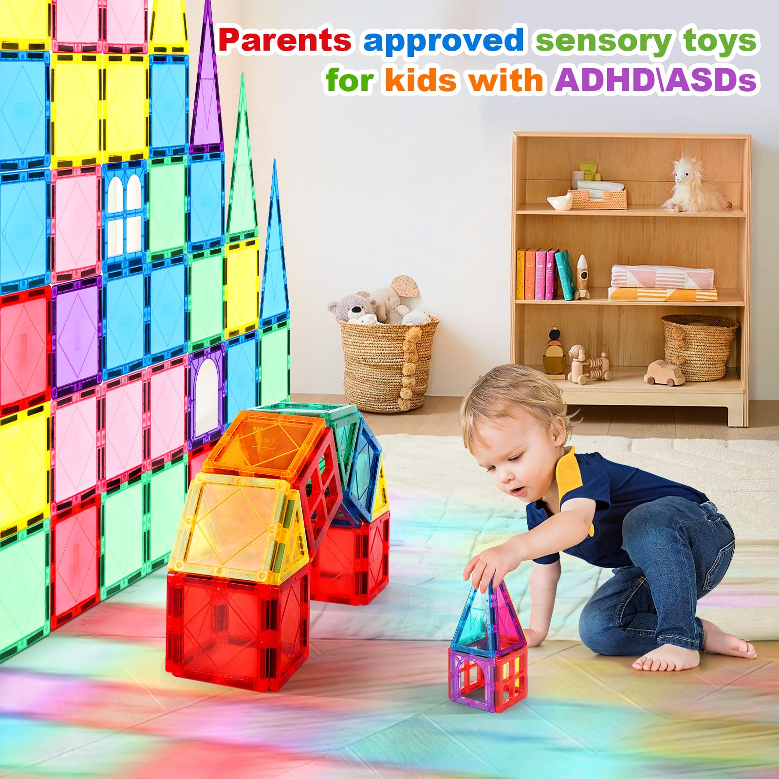 Mruikeny 100PCS Magnetic Tiles Kids Toys - Magnetic Building Blocks