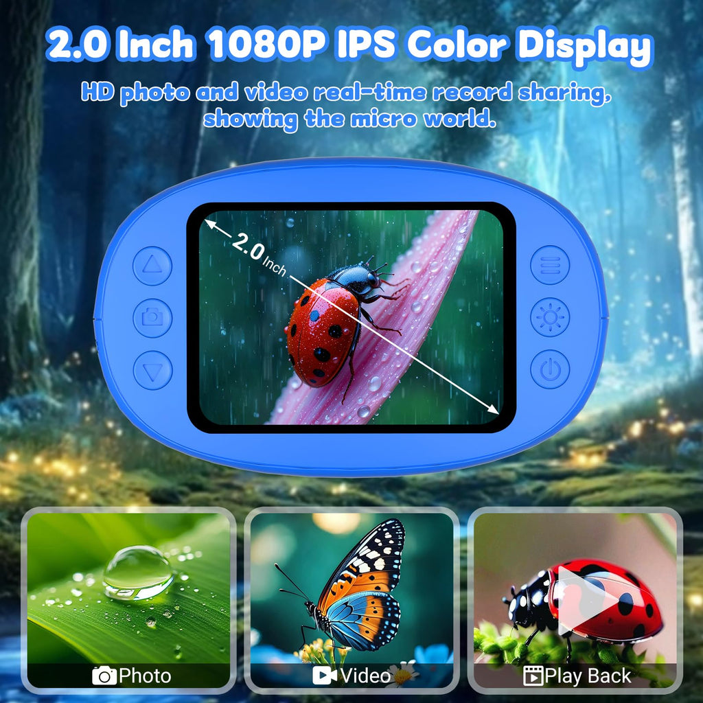 Pozifu 1000X Handheld Microscope for Kids: Pocket Digital Microscope with 2.0''IPS Screen&Photo/Video - Portable Edu Science Kits for Girls Boys - STEM Toys Birthday Gifts Ages 3-6 6-12(Blue)