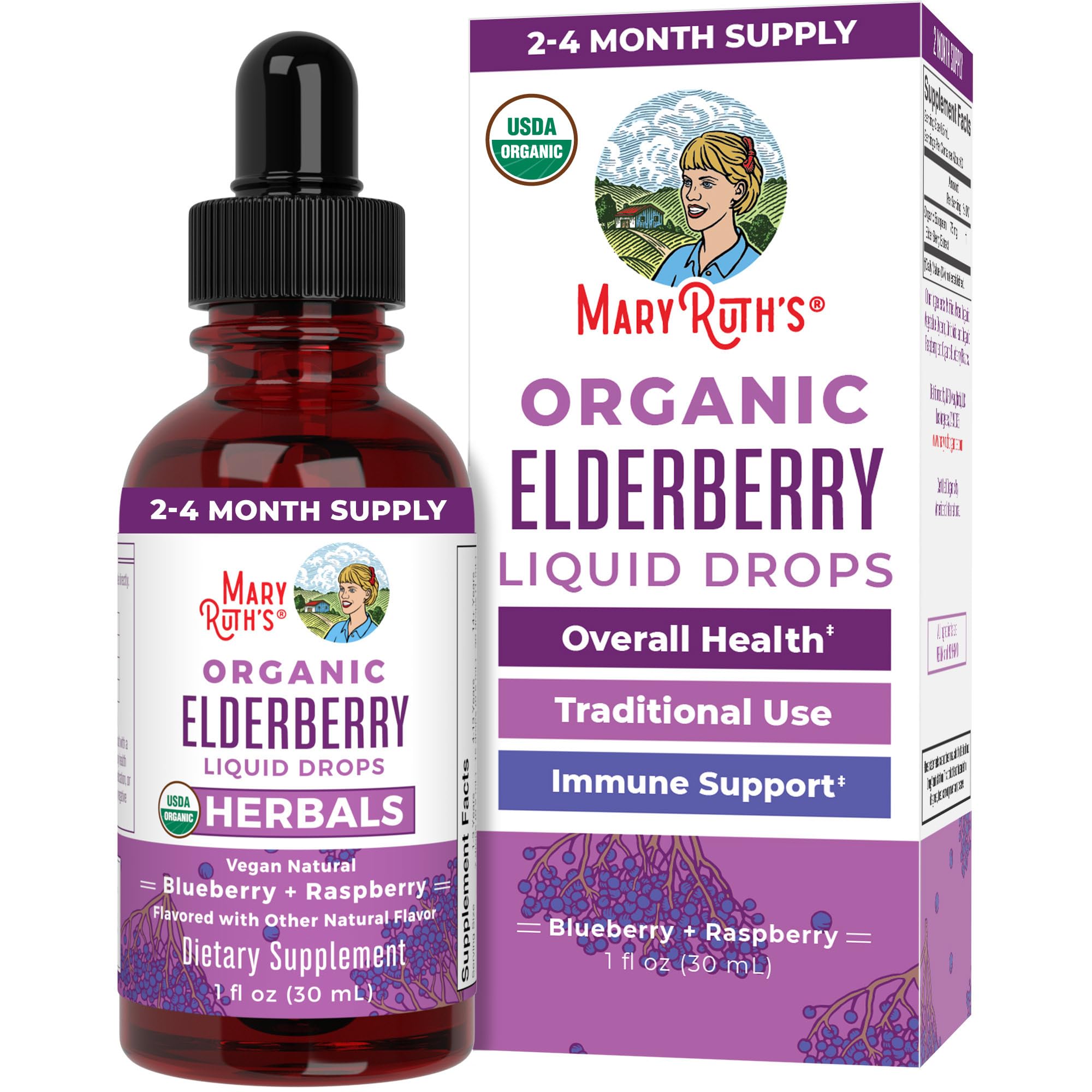 MARYRUTH'S Organic Elderberry Liquid Drops for Adults & Kids, Immunity, 1oz