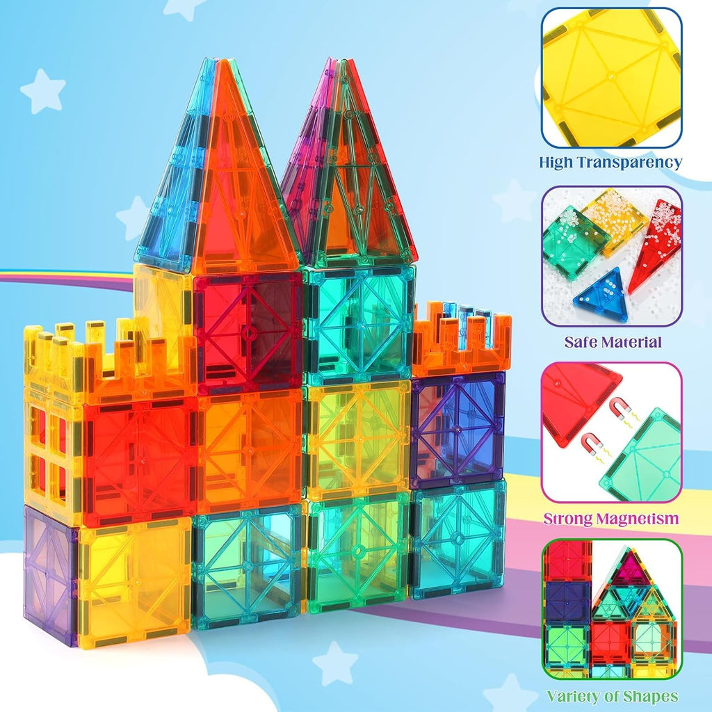OugerToy 104PCS Magnetic Tiles STEM Building Blocks for Kids Ages 3-9