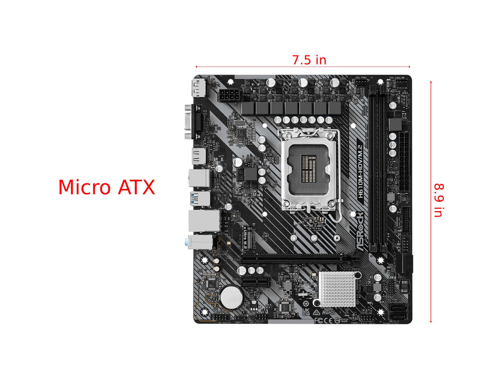 ASRock H610M-HDV/M.2 R2.0 Micro-ATX Motherboard, Supports Intel 14th/13th/12th Gen Core Processors (LGA1700), DDR4 3200, PCIe 4.0, Ultra M.2, Triple Display