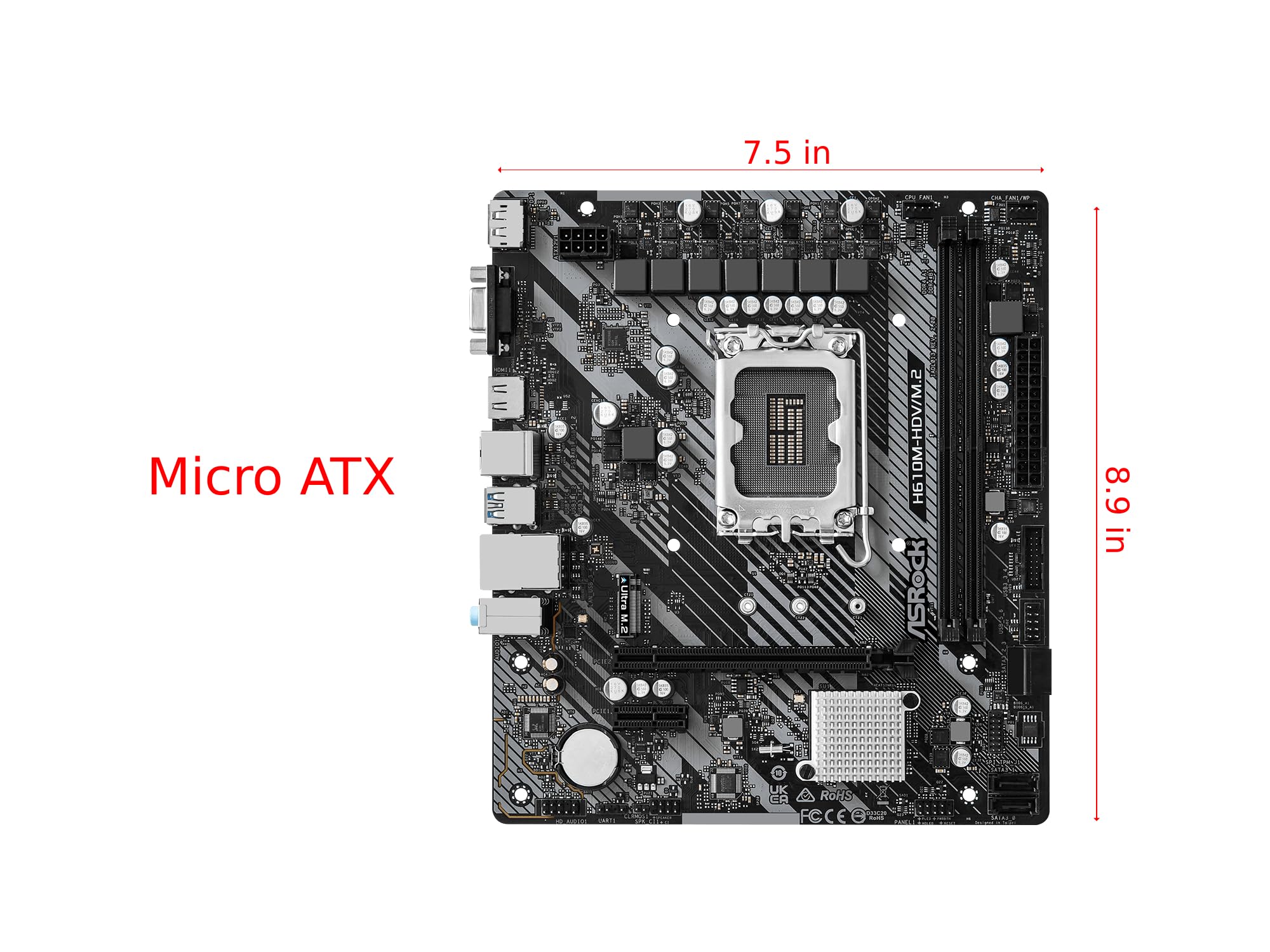 ASRock H610M-HDV/M.2 R2.0 Micro-ATX Motherboard, Supports Intel 14th/13th/12th Gen Core Processors (LGA1700), DDR4 3200, PCIe 4.0, Ultra M.2, Triple Display