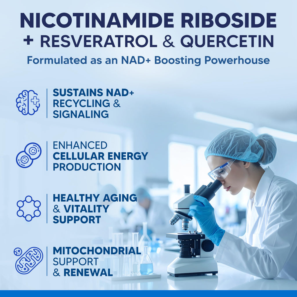 aSquared Nutrition NAD Resveratrol Supplement - NAD+ Nicotinamide Riboside 500mg (Vitamin B3) Plus Trans-Resveratrol & Quercetin - NMN Alternative for Men & Women - 60 Capsules