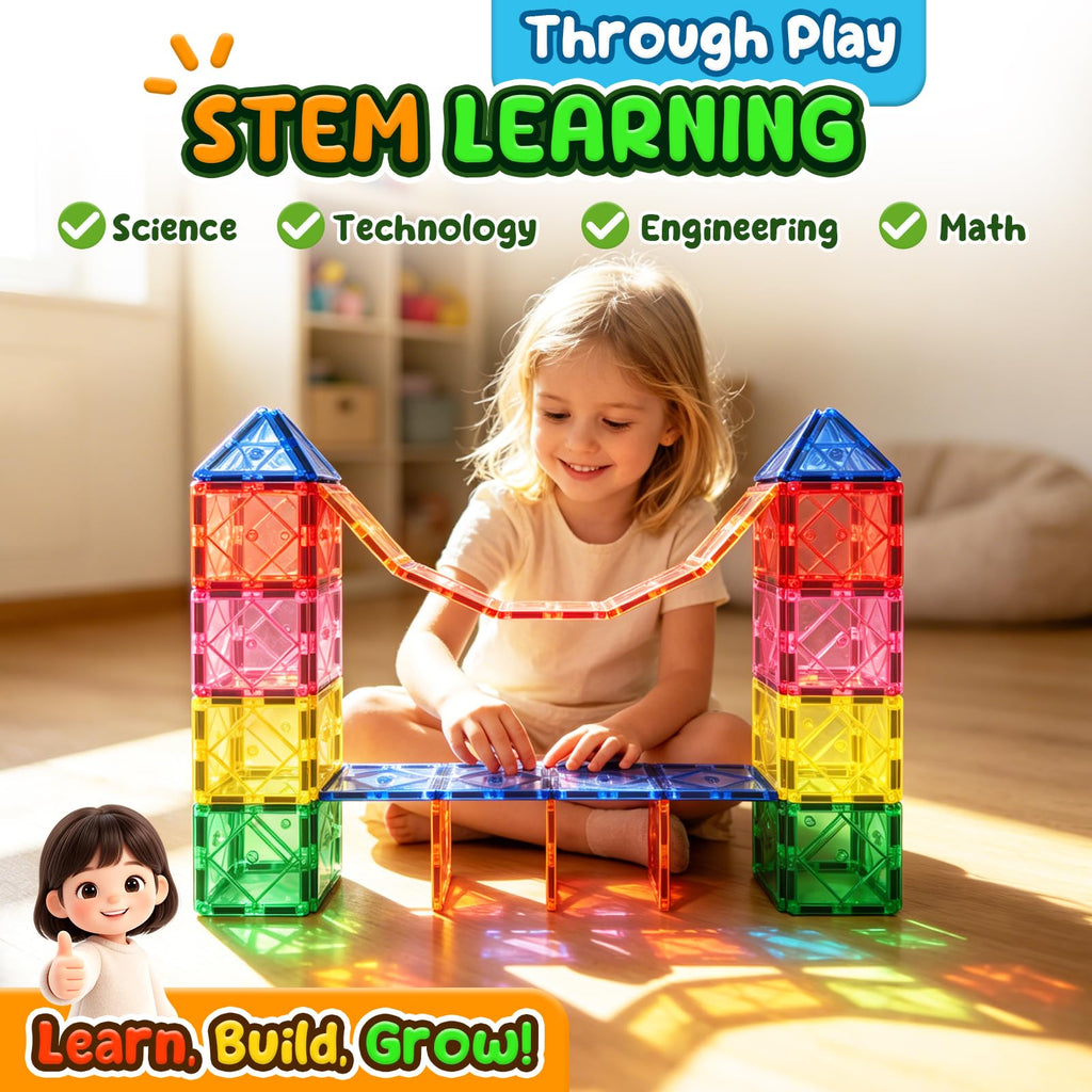 Magnetic Tiles Toddler Toys Magnetic Building Blocks for Kids Ages 3-12 STEM Educational Toys for Girls & Boys Sensory Toys for Kids with Autism Classroom Must Haves Outdoor Toys