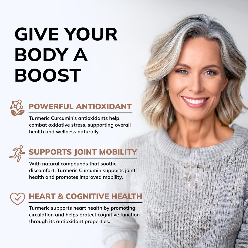 aSquared Nutrition Turmeric Curcumin 1300mg with BioPerine Black Pepper Extract Supplement - 60 Capsules - with 95% Curcuminoids - Natural Tumeric Root Powder Joint Pills