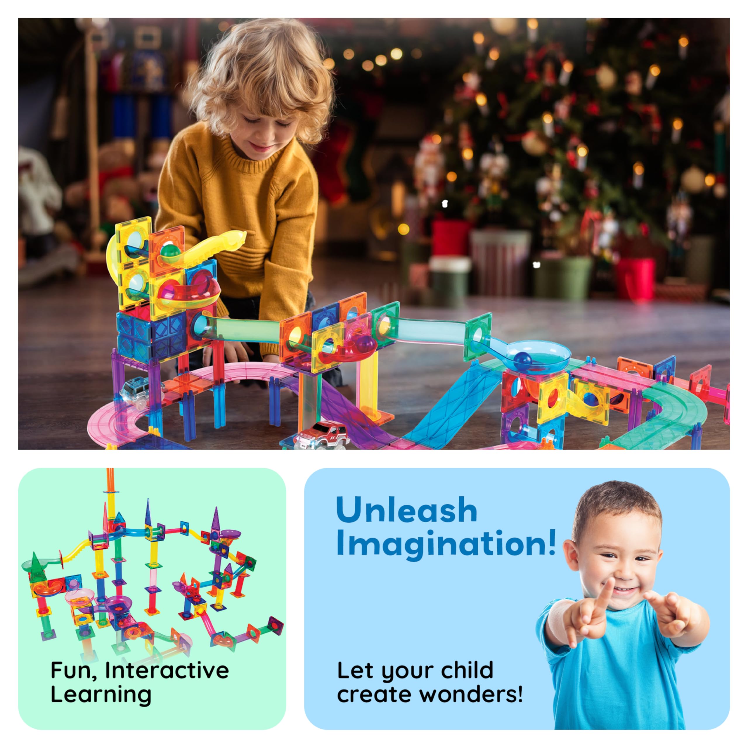 PicassoTiles 108 Piece Marble Run Race Track Set with LED Cars STEM Ages 3+