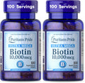 Puritan's Pride Biotin 10000 Mcg, Helps Promote Skin, Hair and Nail Health, Softgels 100 Count (Pack of 2)