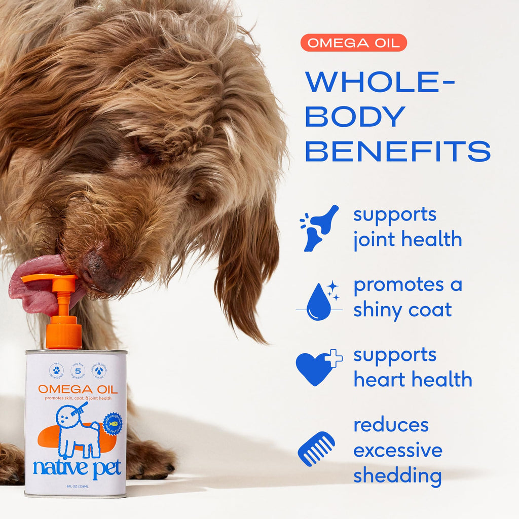 Native Pet Omega 3 Fish Oil for Dogs & Cats – Wild Alaskan Salmon Oil for Dogs Skin and Coat, Supports Joints, Heart & Shedding – Fast-Absorbing Omega 3 6 9 Liquid Supplement – 8oz