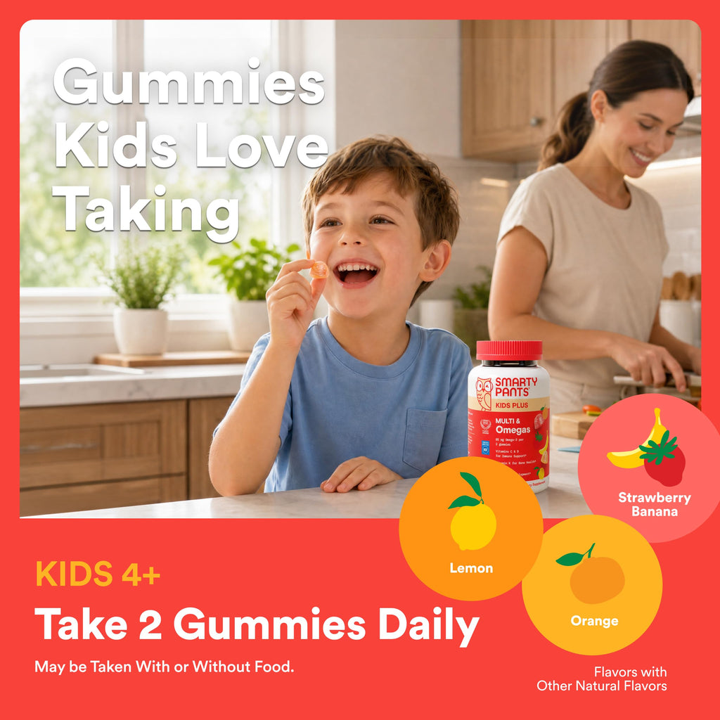 SmartyPants Kids Multivitamin Gummies, Omega 3 (DHA/EPA), Vitamins D3, C, B12, B6, Vitamin A, K & Zinc, Gluten Free, Three Fruit Flavors, 80 Count (40 Day Supply)
