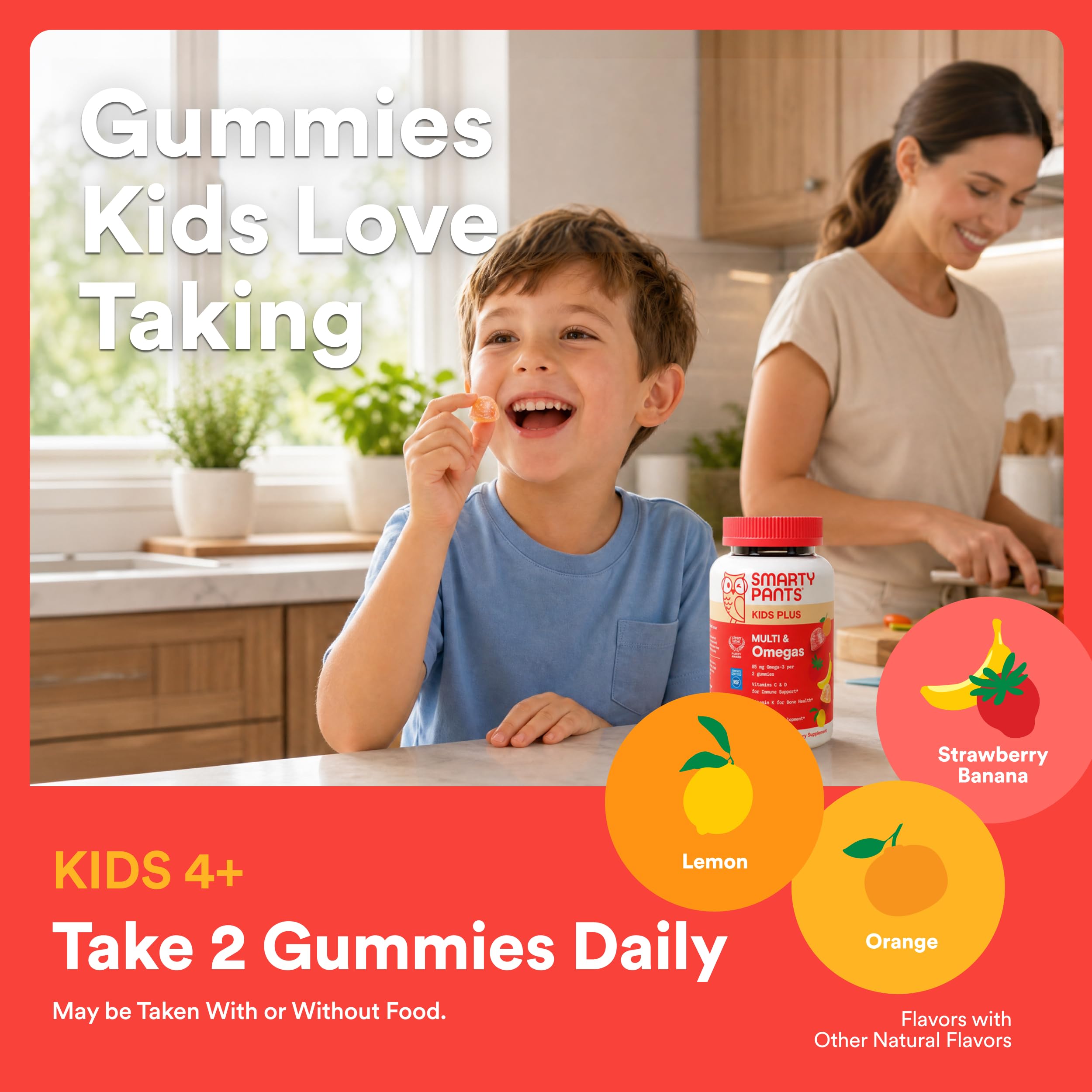 SmartyPants Kids Multivitamin Gummies, Omega 3 (DHA/EPA), Vitamins D3, C, B12, B6, Vitamin A, K & Zinc, Gluten Free, Three Fruit Flavors, 80 Count (40 Day Supply)