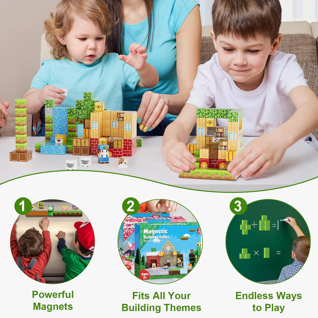 Fitrobust 200PCS Magnetic Building Blocks Set, Magnetic Tiles Kids Build Cubes STEM Game Toys, Build Forest World Set, Christmas Birthday Gifts for Boys & Girls Age 3 4 5 6 7 8 9 10, 0.78 in Size