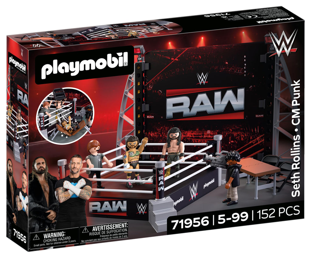 Playmobil | WWE | WWE RAW Ring Collectors Set | Wrestling Ring with CM Punk, Seth Rollins, Referee, Cameraman & Accessories | for Fans Aged 5+ | 71956