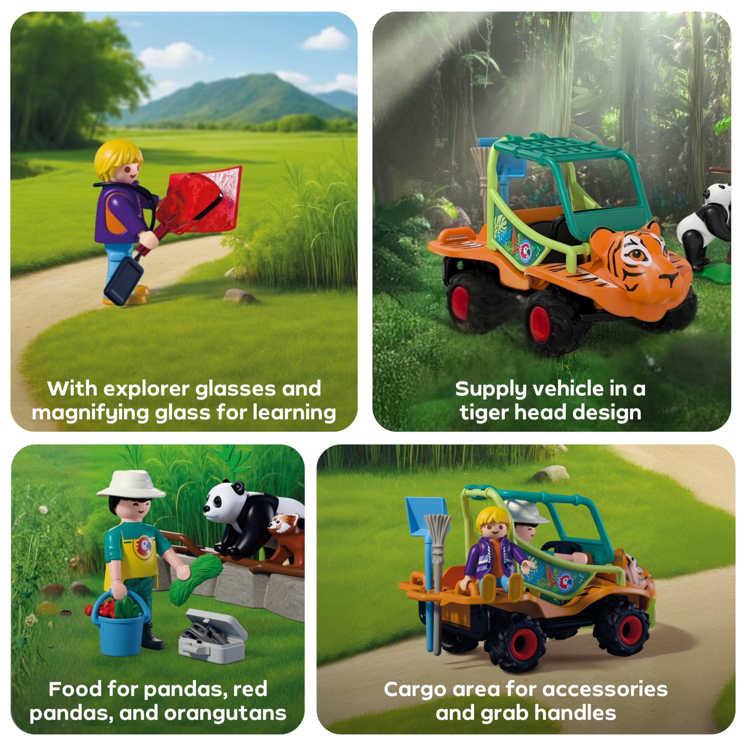 Playmobil | Animals & Friends | Zookeeper with Vehicle | Vehicle with Tiger Head Design and 3 Animals | Children's Toy for Ages 4 and up | 72072
