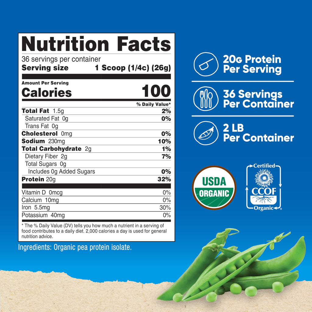 Nutricost Organic Pea Protein Isolate Powder (2LBS) - Unflavored, Certified USDA Organic, Protein from Plants, Vegetarian Friendly, Gluten Free, Non-GMO