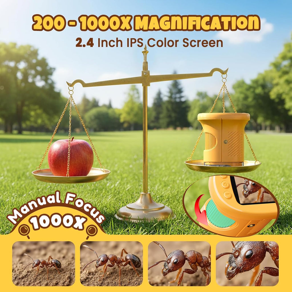 Handheld Digital Mini Microscope for Kids: 1000X 4K 2.4" Microscopes Toys