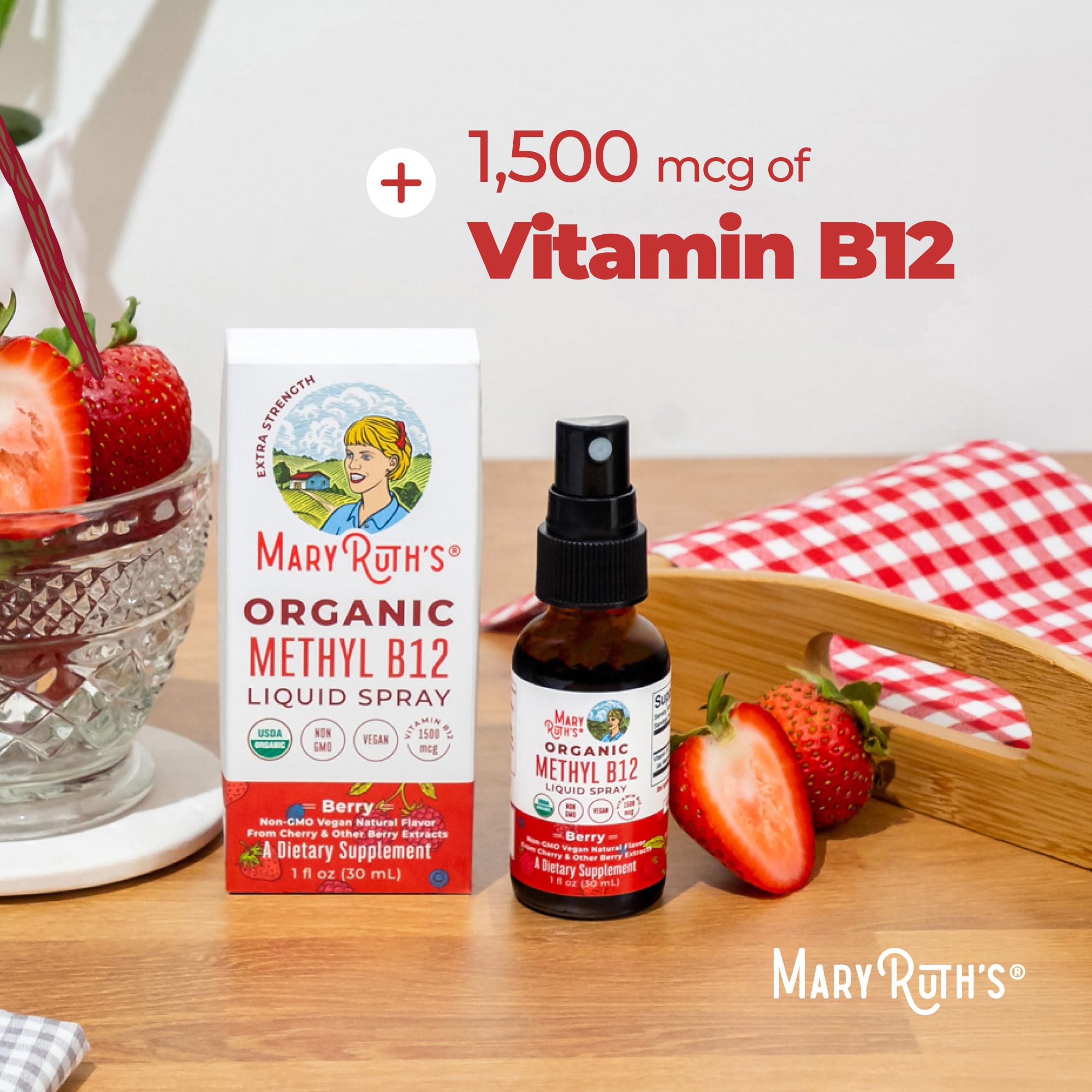 MARYRUTH'S Organic Methyl B12 Spray, 1,500 mcg B12 Per Serving, 1 Fl Oz